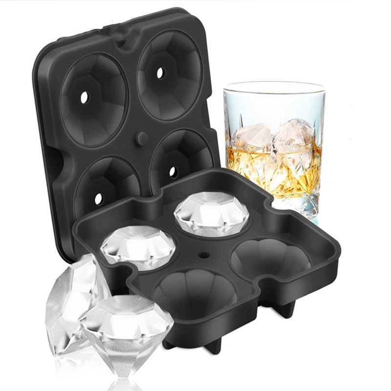 BPA Free Diamond Ice Cube Molds Whiskey Ice Cube Tray Stackable Reusable Silicone Flexible 4-Ice Trays Maker with Lid for Chilling Whiskey Cocktails