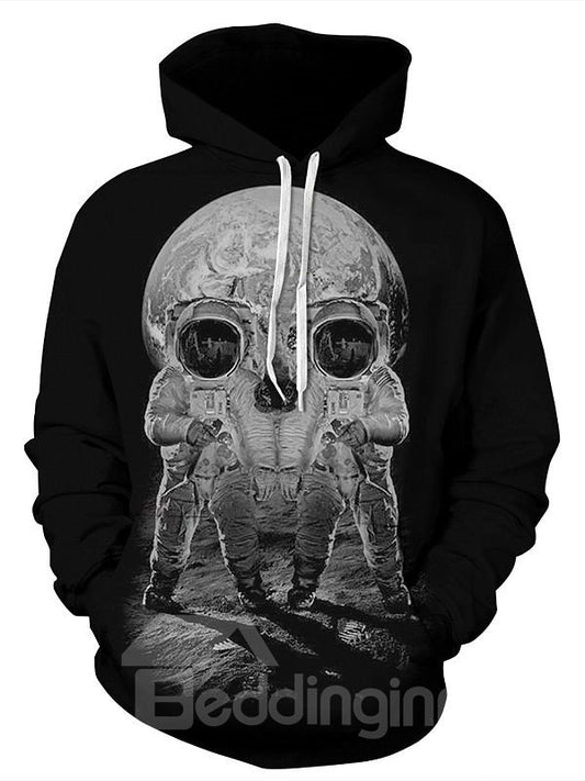 Concise Long Sleeve Two Spacemen Pattern 3D Painted Hoodie