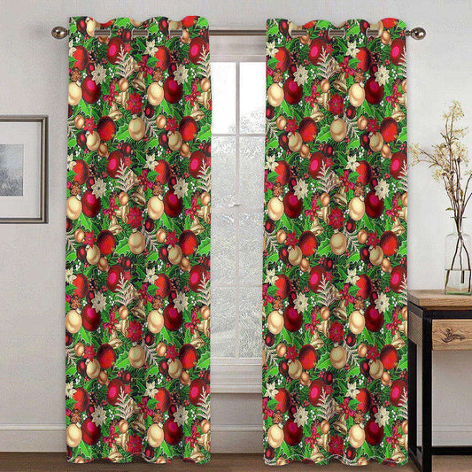 Cortinas opacas 3D navideñas, ramitas de abeto navideñas, bolas vibrantes, impresión para sala de estar, dormitorio, ventana, juego de 2 paneles 