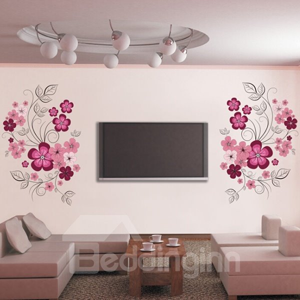 Stunning Red Flowers TV Wall Removable Wall Sticker