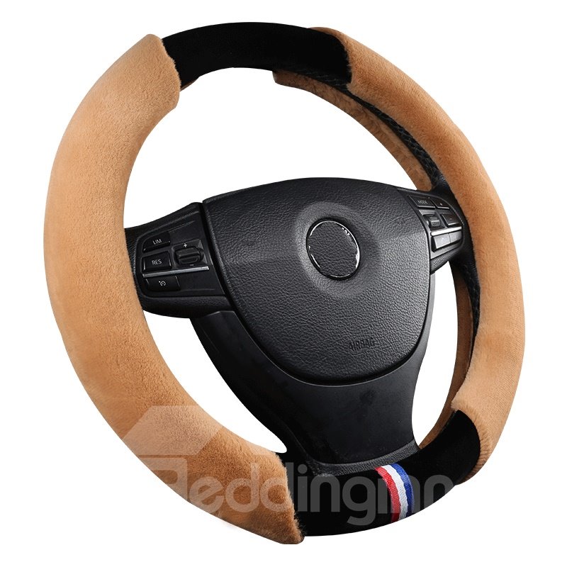 Holding Warm Suede With Fur Wrap On Both Sides Steering Wheel Cover