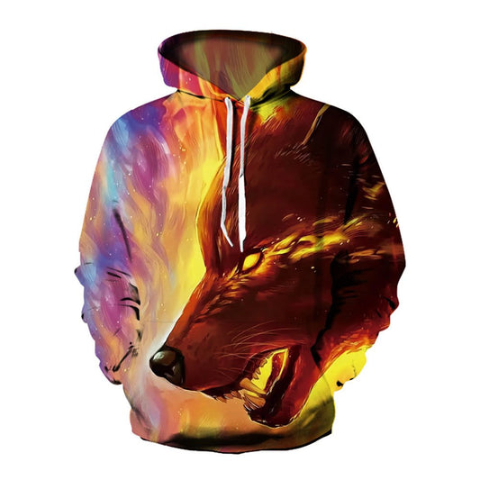 Sudadera con capucha creativa con estampado 3D para hombre, traje de pareja de lobo feroz, sudaderas con capucha unisex, sudadera holgada de manga larga a la moda, ropa deportiva
