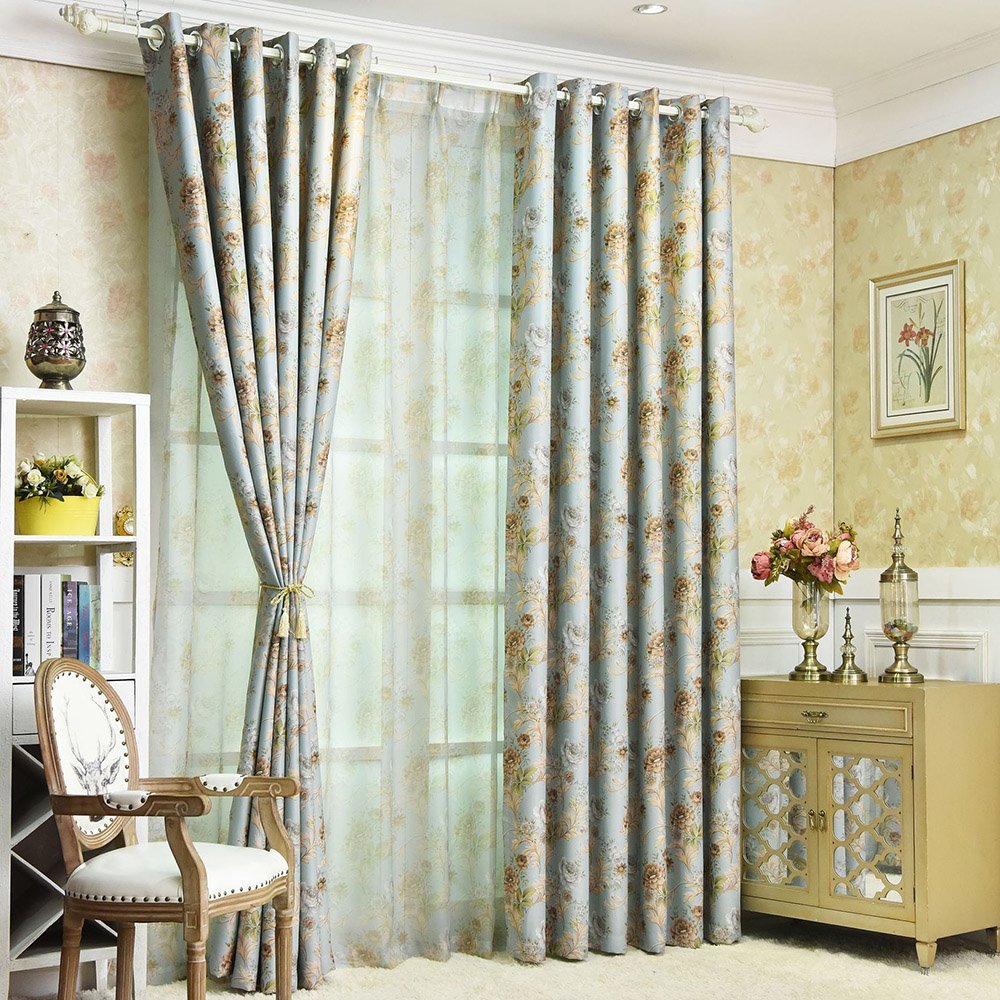 Cortinas transparentes florales pastorales europeas, protección de ventana para sala de estar, decoración de dormitorio, 2 paneles personalizados, cortinas de gasa transpirables, sin pelusas, sin decoloración, sin forro 