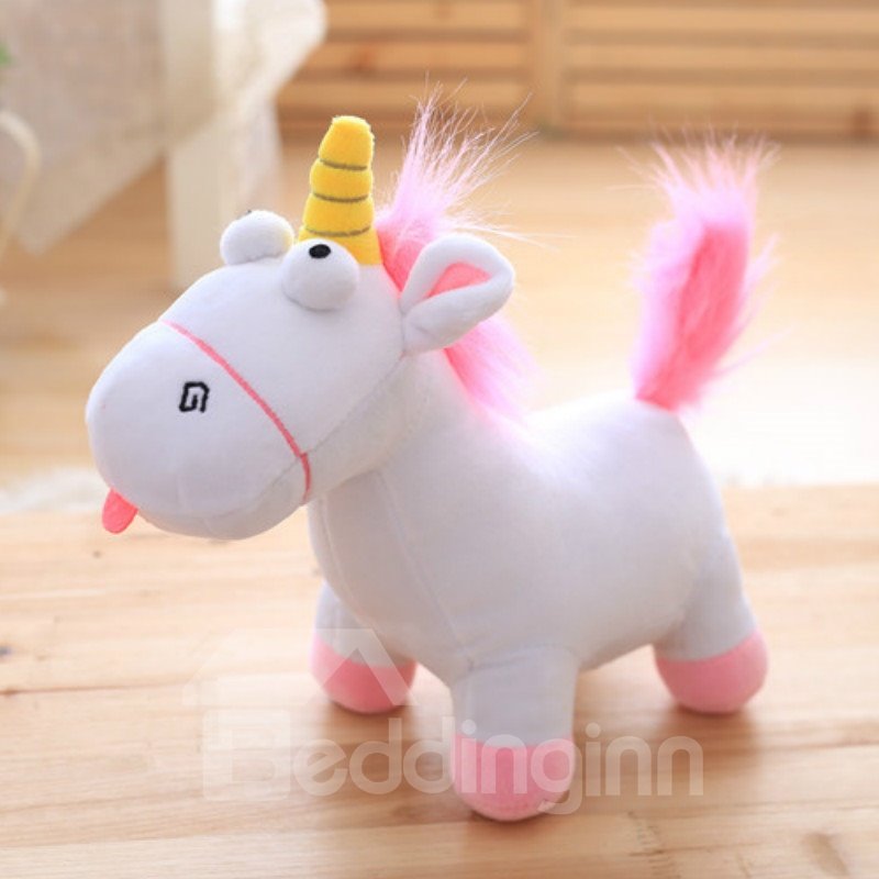 Almohada/juguete de peluche de algodón blanco con forma de unicornio rosa y azul