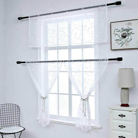 Amerikanischer rustikaler Stil, bestickte Ranken, Fenstervolant, 3 Stück, durchsichtige Voile-Kurzvorhänge für Küchen, Badezimmer, Keller und mehr