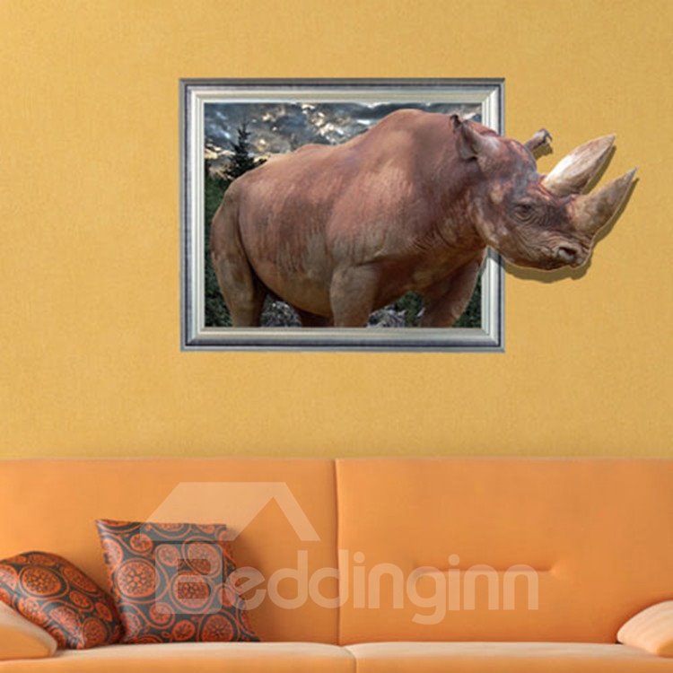 Etiqueta engomada creativa asombrosa de la pared del rinoceronte 3D de la nueva llegada