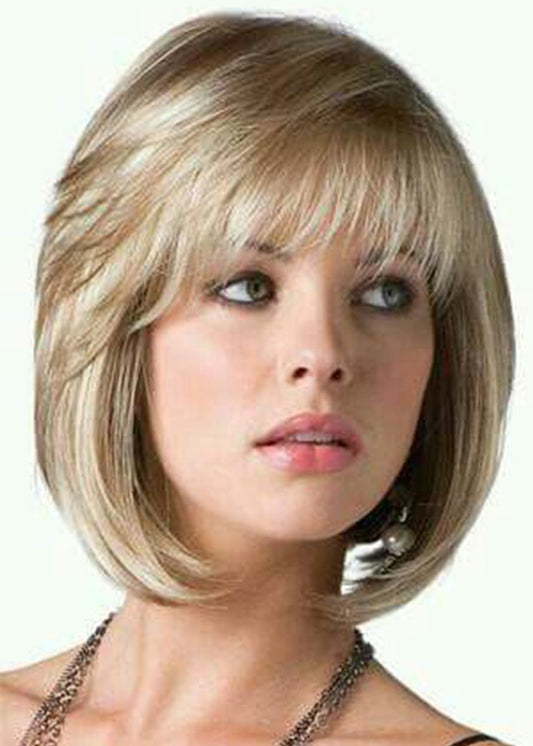 Short Bob Style Women's Straight Human Hair Wigs Full Capless Wigs 14inch