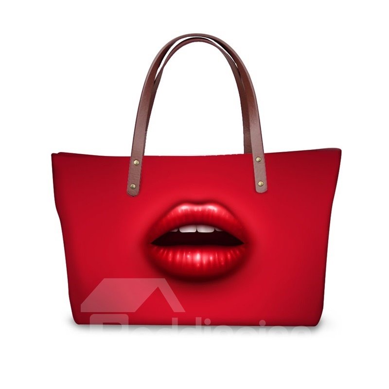 Coloful Lips Waterproof Shoulder 3D Printed HandBags