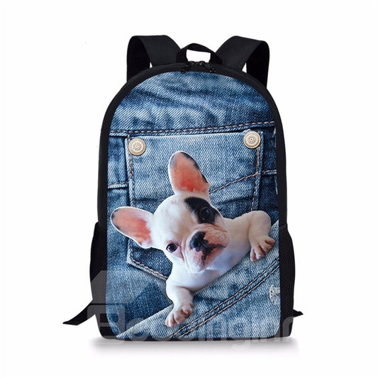 Mochila al aire libre de poliéster de estilo casual con estampado vaquero de Bulldog 3D