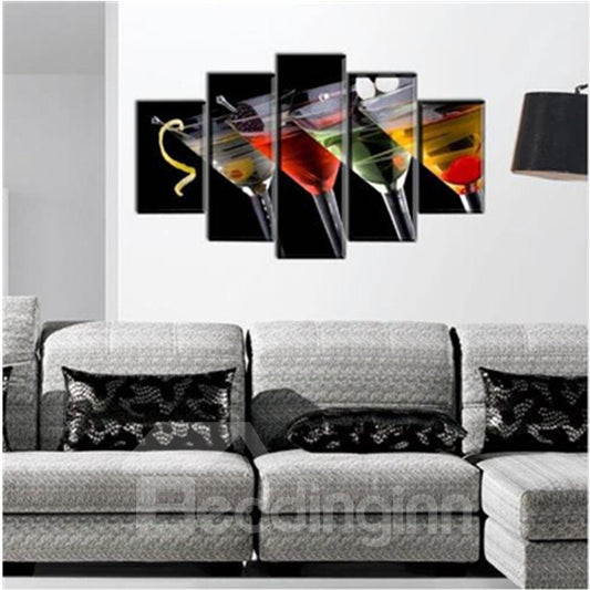 Cocktail in Tassen zum Aufhängen, 5-teilige Leinwand, umweltfreundliche und wasserfeste, nicht gerahmte Drucke