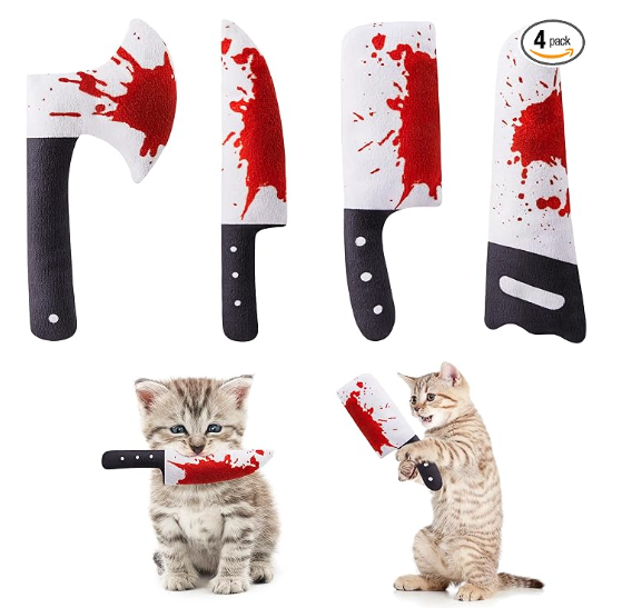 Potaroma 4Pcs Cat Toys, Horror Halloween Knife-Shaped Kitten Catnip Crinkly Sound Toys, Indoor Exercise for All Cat Breeds 6.5 Inches