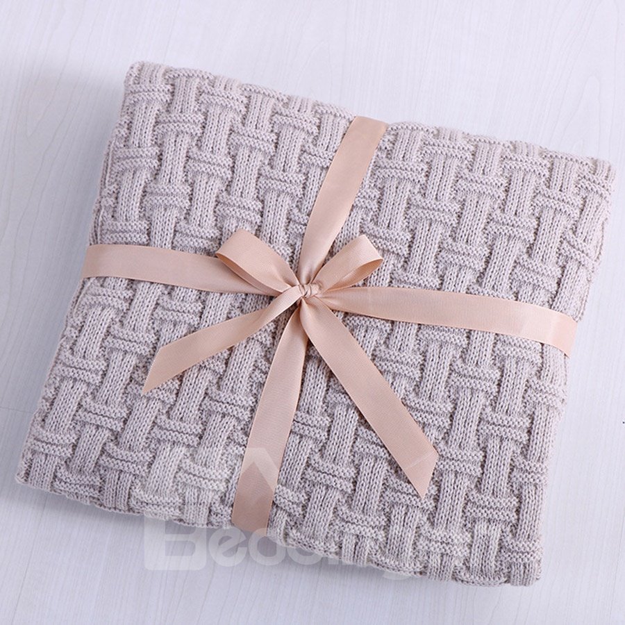 Knitting Technics Cotton Material Rectangle Shape Plain Pattern Thread Blanket