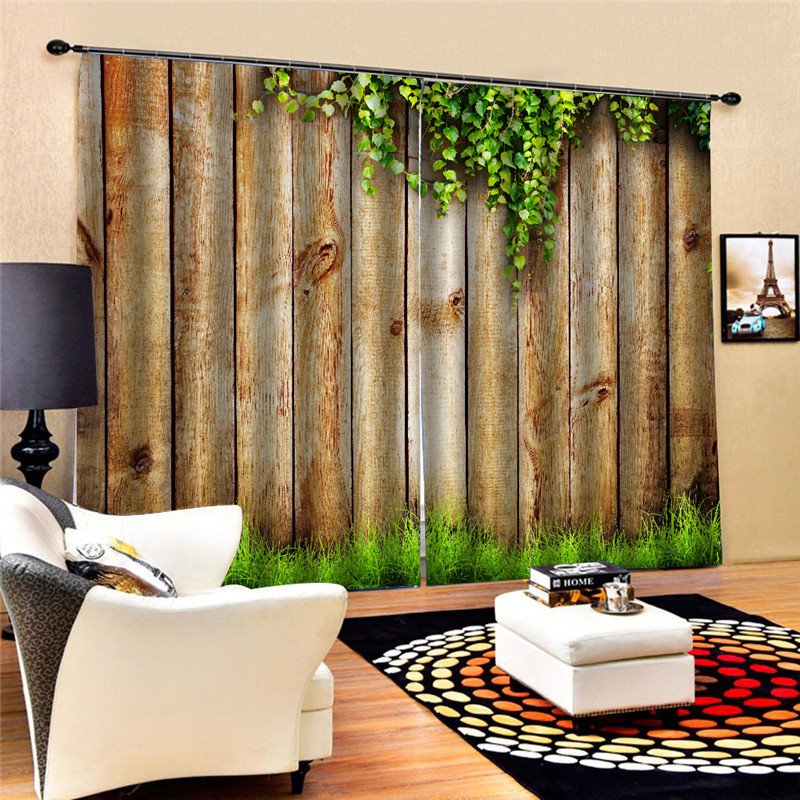 Cortinas con estampado 3D de patrón de madera, cortinas opacas decorativas de poliéster personalizadas para sala de estar y dormitorio