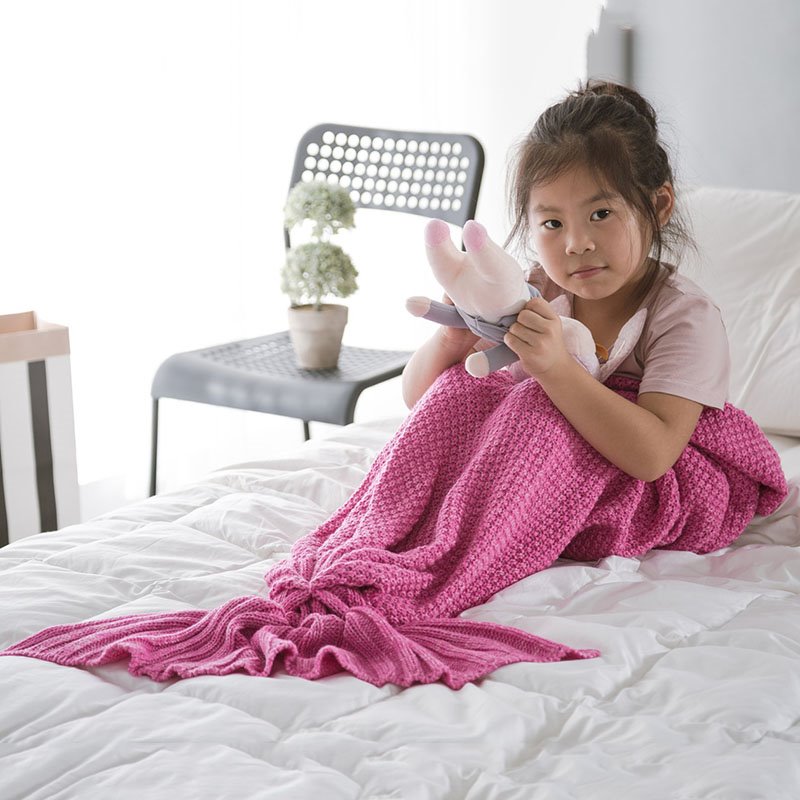 Mermaid Knitting Bed Blanket Acrylic Blanket 7 Colors Colorfast Wear-resistant Endurable Skin-friendly