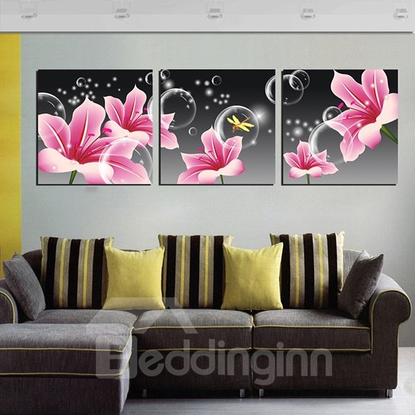 Amazing Gorgeous Pink Lily 3-Panel Canvas Wall Art Prints
