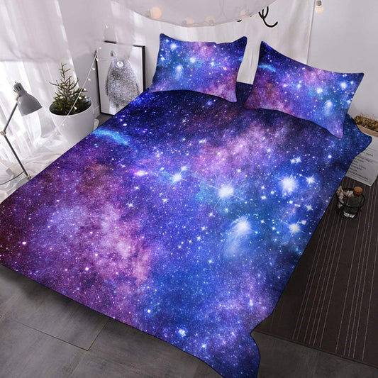 Purple Galaxy 3D-Bettdeckenset, 3-teiliges Bettwäscheset, weiche Breeze-Bettdecke mit 2 Kissenbezügen 