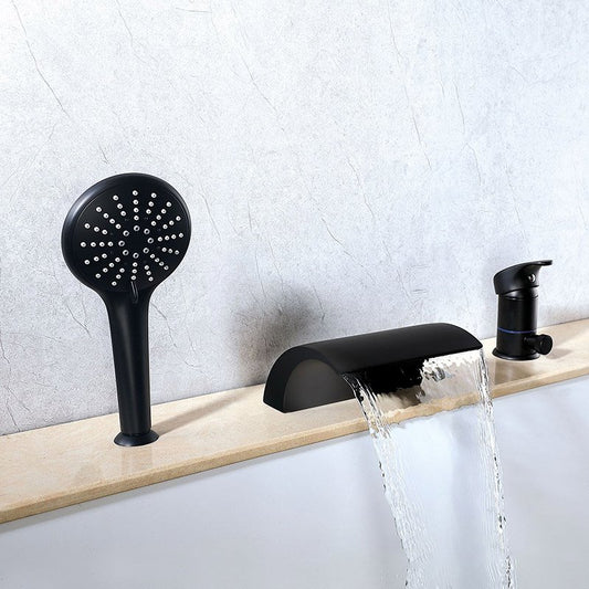 Grifo para bañera negro mate, montaje en cubierta de 3 orificios, grifo para bañera generalizado, grifo de baño de una sola manija con ducha de mano