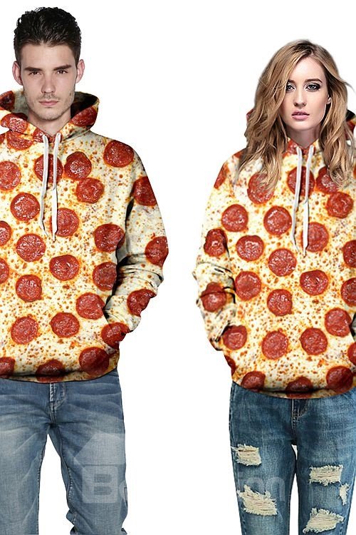 Atractiva sudadera con capucha pintada en 3D con patrón de pizza de manga larga