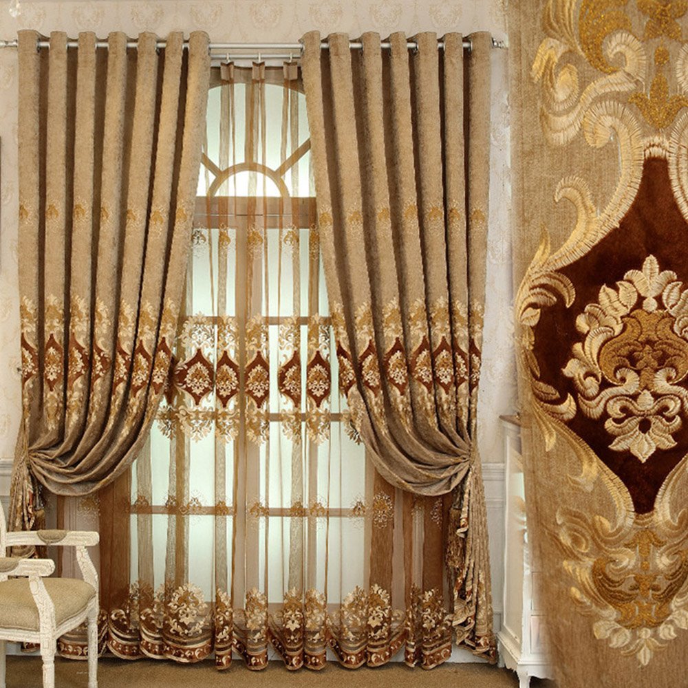 Cortinas transparentes con bordado de lujo europeo, decoración de ventanas, para sala de estar, dormitorio, 2 paneles personalizados, cortinas de gasa transpirables, sin pelusas, sin decoloración, sin forro 