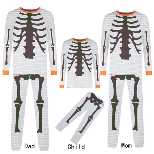 Halloween-Anzug mit Totenkopf-Aufdruck, Eltern-Kind-Familien-Outfit, langärmeliges Oberteil, Hose, Grau