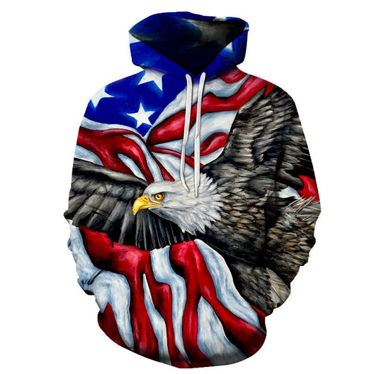 Unisex-Kapuzenpullover mit Adlermuster, 3D-Druck, amerikanische US-Flagge, bedruckt, Kapuzenpullover