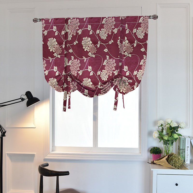Persianas romanas florales de Jacquard rojo moderno, cortinas opacas, cortina extraíble, 1 pieza de poliéster impermeable 