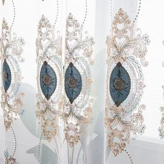 Cortina transparente bordada europea, opaca, noble y elegante, para sala de estar, dormitorio, decoración de ventanas, 2 paneles personalizados, cortinas de gasa transpirables 