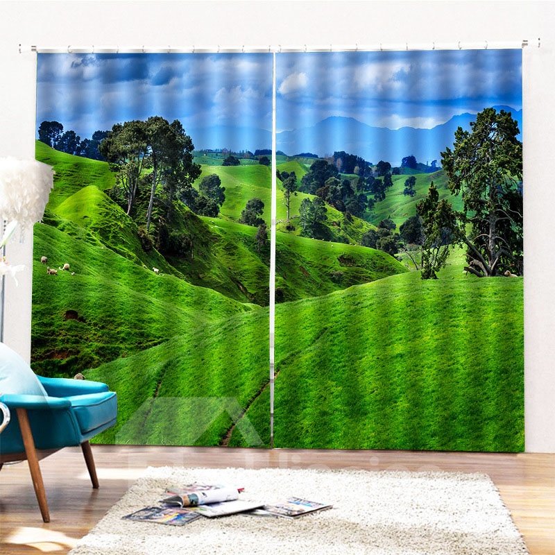 Black Out Ultraviolet-Proof Curtains with Pastoral Landscape Pattern Environment-friendly Material and Pollution-free Printing Technology Machine Wash Accepted Without Ever fading Cracking Peeling or Flaking 104W*84L