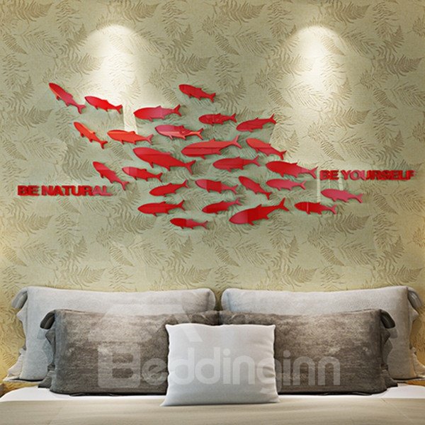 Diseño creativo espejo acrílico peces patrón decorativo 3D pegatinas de pared