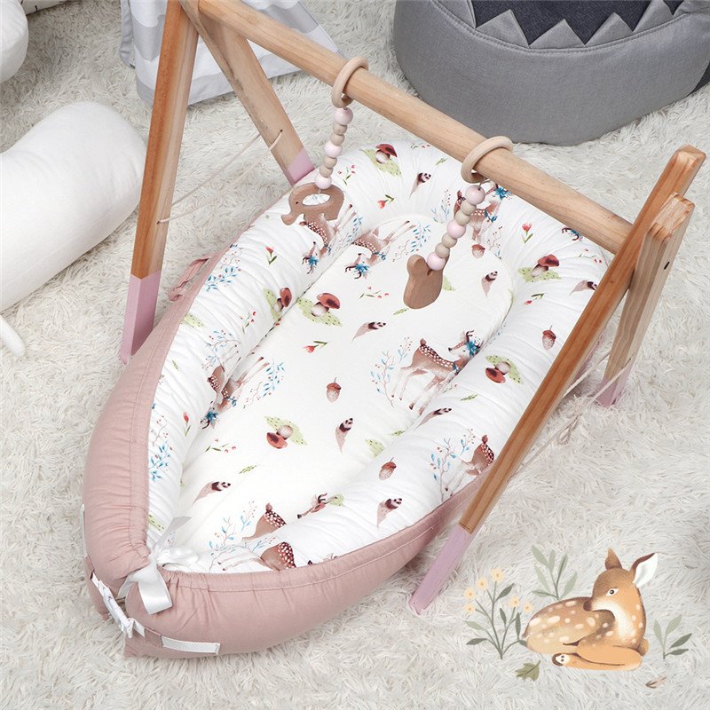 Cute Deer Pattern Cotton Cribs Bedding Newborn Baby Womb Bionic Bed Portable Removable Pink Gray 90x80cm