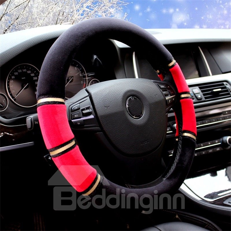 Sports Style Super Soft Dual Colored Plaid Suede Steering Wheel Cover