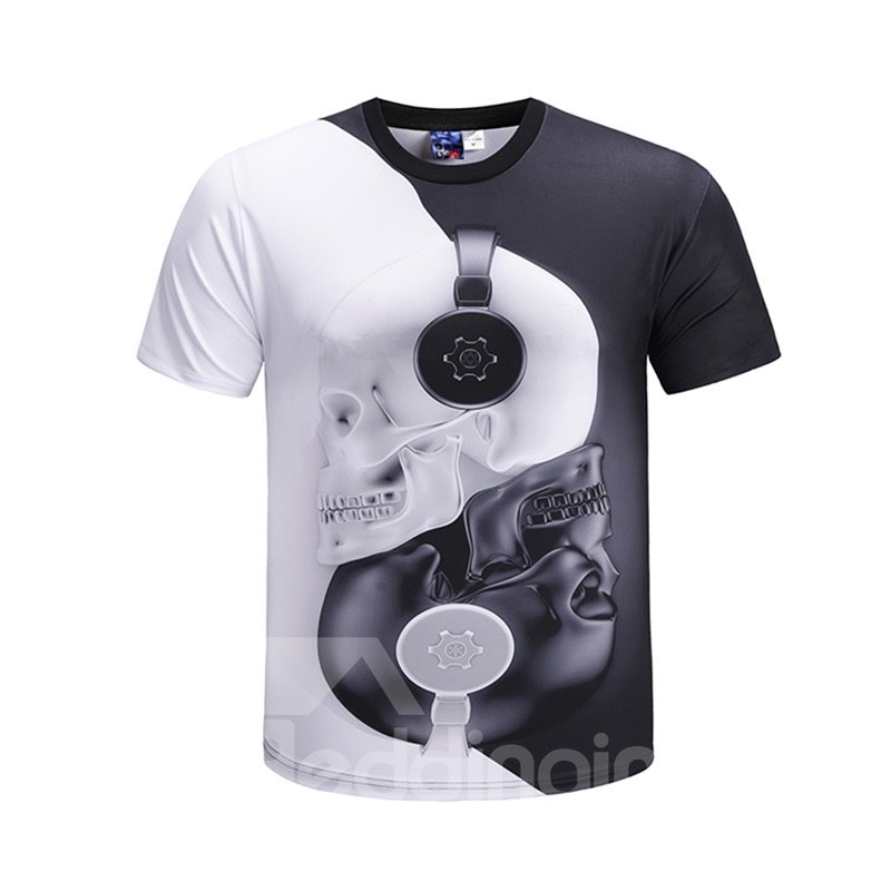 Creative Yin and Yang Pattern Round Neck 3D Painted T-Shirt