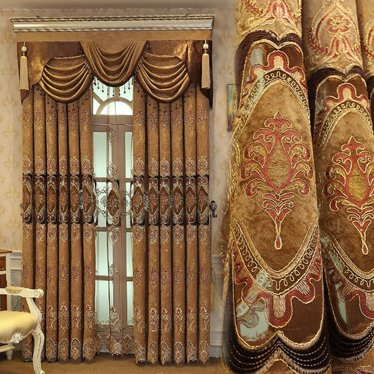 Chenille Blackout Curtains European Vintage Embroidery Shading Curtains Noble and Elegant for Living Room Bedroom Decoration Custom 2 Panels Drapes