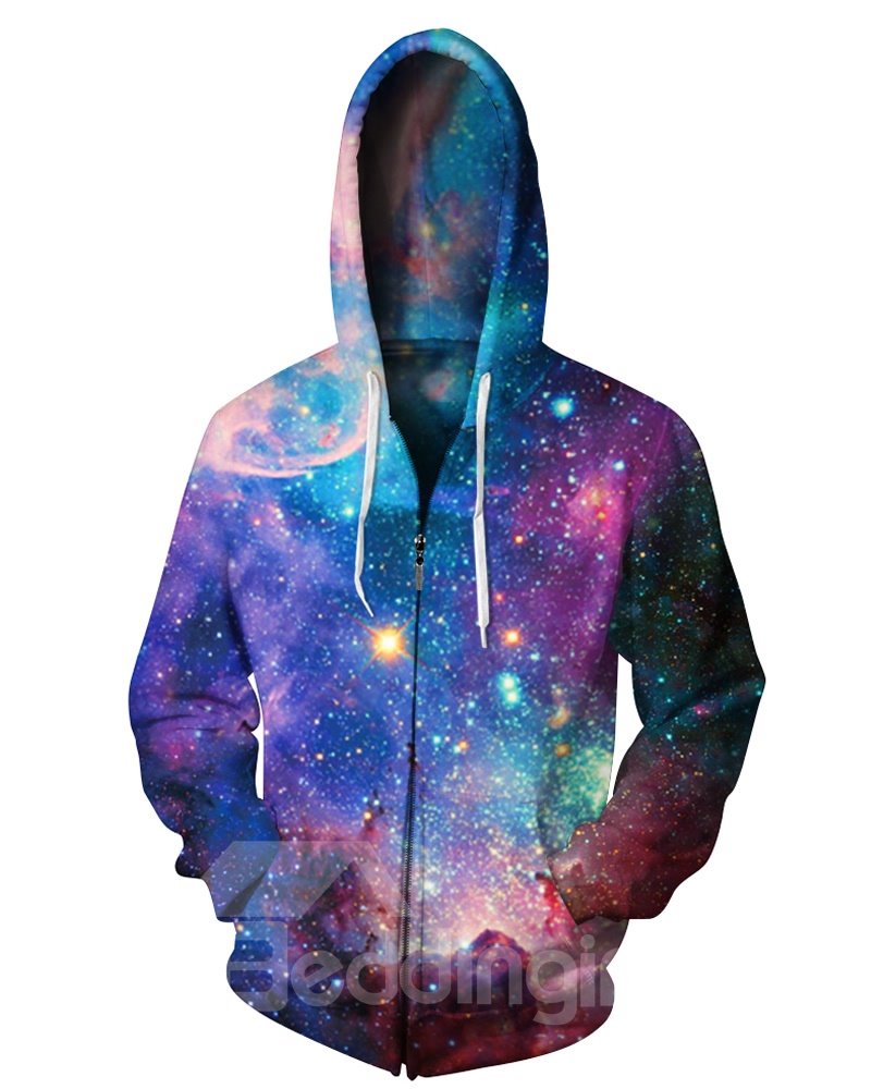Sudadera con capucha pintada en 3D con patrón de galaxia de cielo estrellado de manga larga
