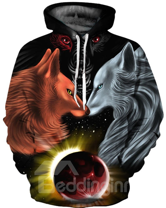 Lustiger Unisex-Wolf-Pullover, schönes Design, lebendige Farben, 3D-gemalter Kapuzenpullover