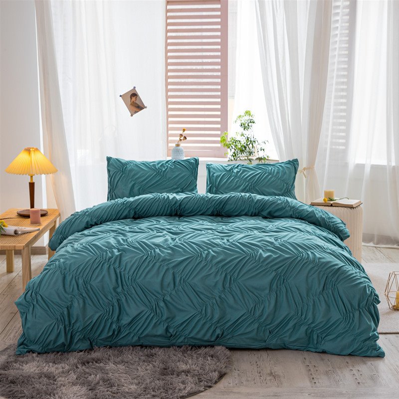 Modernes, plissiertes 3-teiliges Bettbezug-Set, einfarbiges Polyester-Bettwäsche-Set, 1 Bettbezug, 2 Kissenbezüge 