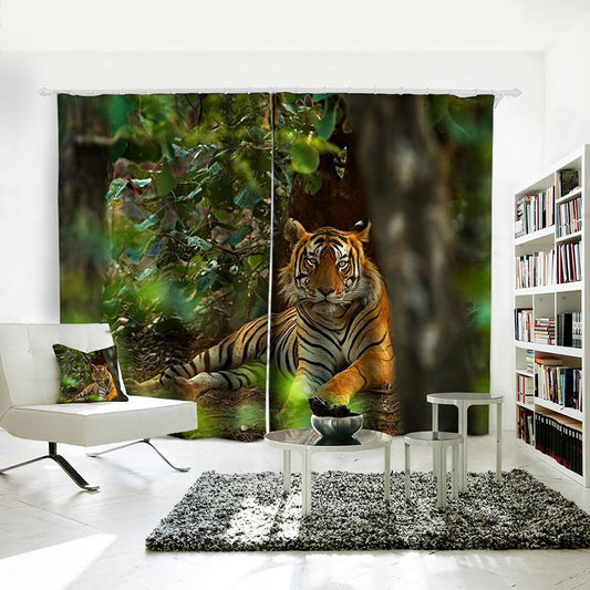 Lying Tiger Cortinas 3D para tratamientos de ventanas, cortinas con impresión 3D, animales y paisajes para sala de estar, dormitorio, cortinas de ventana, juego de 2 paneles, decoración del hogar 