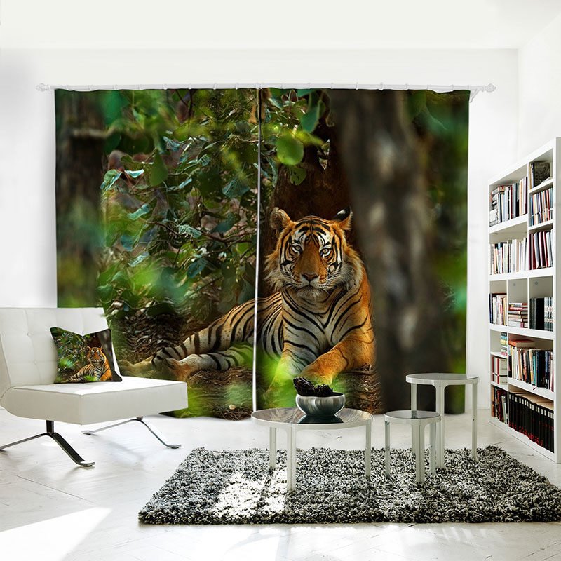 Lying Tiger Cortinas 3D para tratamientos de ventanas, cortinas con impresión 3D, animales y paisajes para sala de estar, dormitorio, cortinas de ventana, juego de 2 paneles, decoración del hogar 