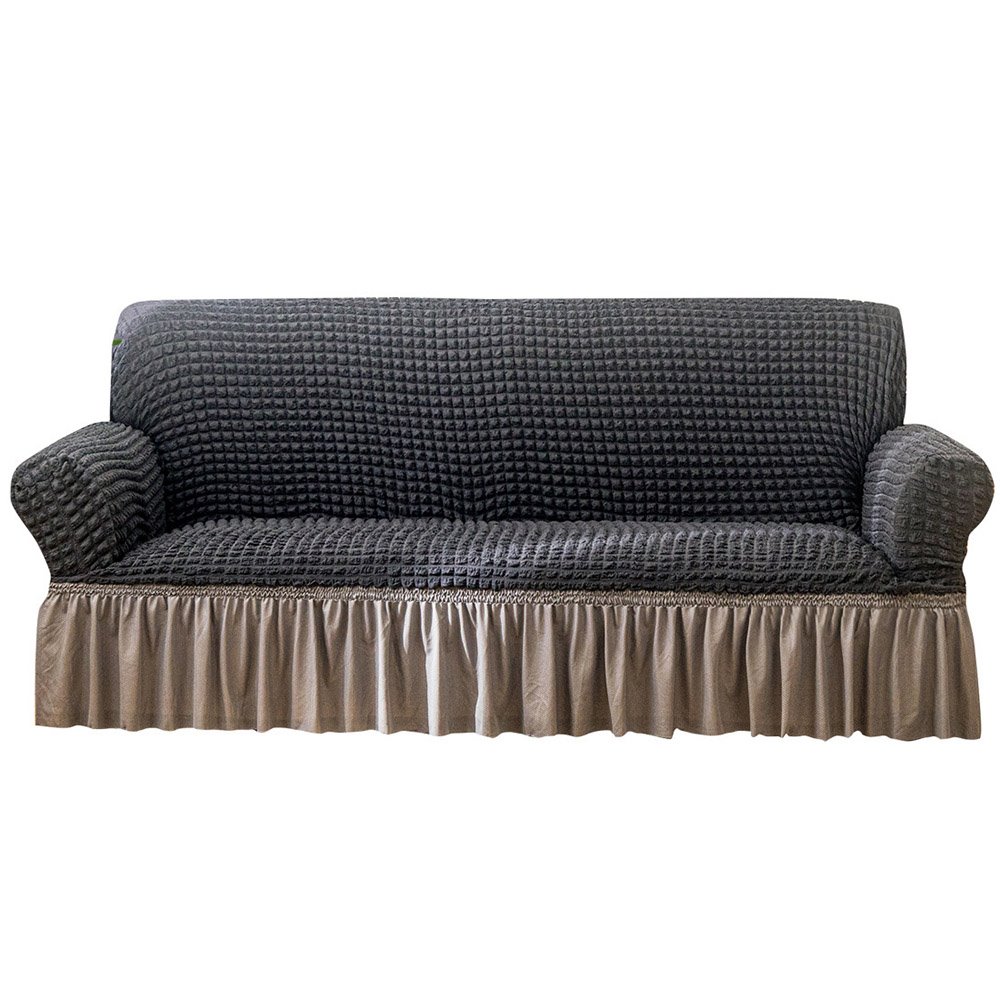 Funda de sofá a rayas de 1/2/3/4 plazas con falda, funda de sofá de fácil instalación, protector de muebles duradero universal de alta elasticidad 
