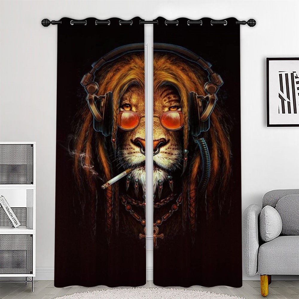 Creative 3D Printed Blackout Curtains Cool Fashion Lion  Custom 2 Panels Drapes for Living Room Bedroom Decoration No Pilling No Fading No off-lining Heat insulation Sun Protection Waterproof Polyester