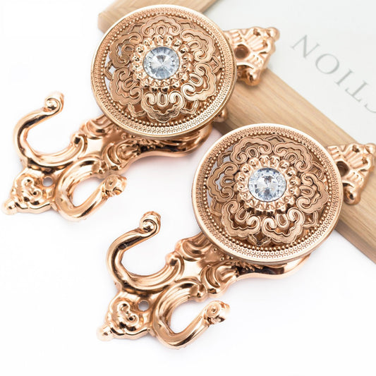 Ganchos de cortina europeos de lujo Aleación de zinc Ganchos de pared retro Accesorios para cortinas Hardware Moaré decorativo Gancho de pared para cortina de metal 1 par 