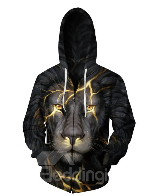 3D-Löwe ​​mit goldenem Lichtmuster, Herrenpullover, lange Ärmel, coole Hoodies