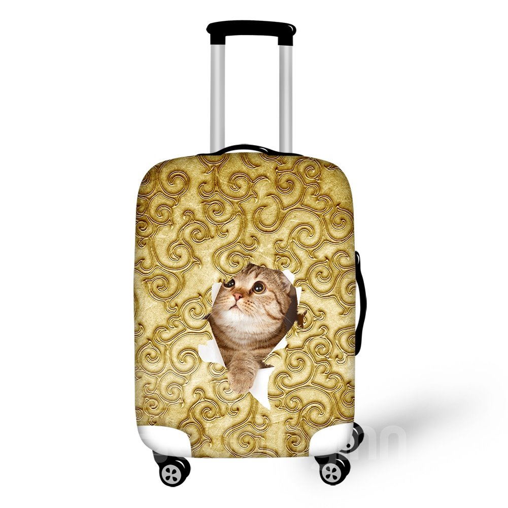 Golden Pattern Adorable Cat Washable Waterproof Spandex Animals 3D Luggage Cover