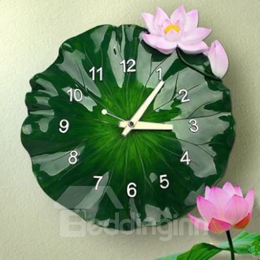 Reloj de pared con batería de resina con forma de hoja de ALotus verde de diseño natural