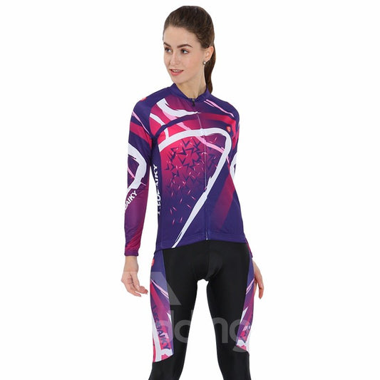 Jersey de ciclismo para mujer de manga larga con pantalones acolchados 3D Purple Galaxy