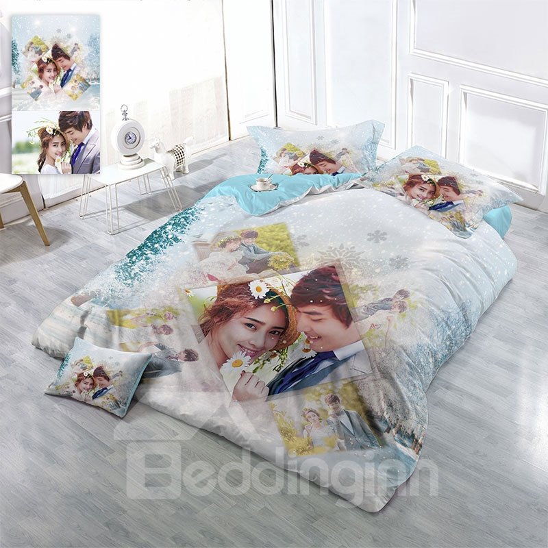 Happy Wedding Personal Picture Custom-made Design Wear-resistant Breathable High Quality 60s Cotton 4-Piece 3D Bedding Sets