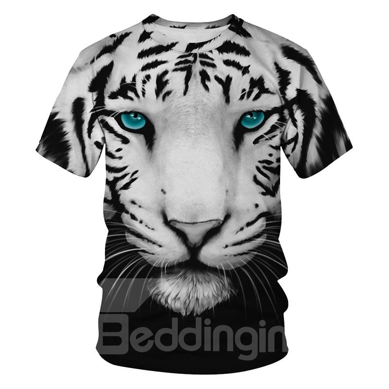 Camiseta moderna pintada en 3D con estampado de cara de leopardo y cuello redondo 