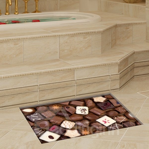 3D-Bodenaufkleber mit modischem, köstlichem Schokoladenmuster, rutschfest, wasserdicht, für Badezimmer