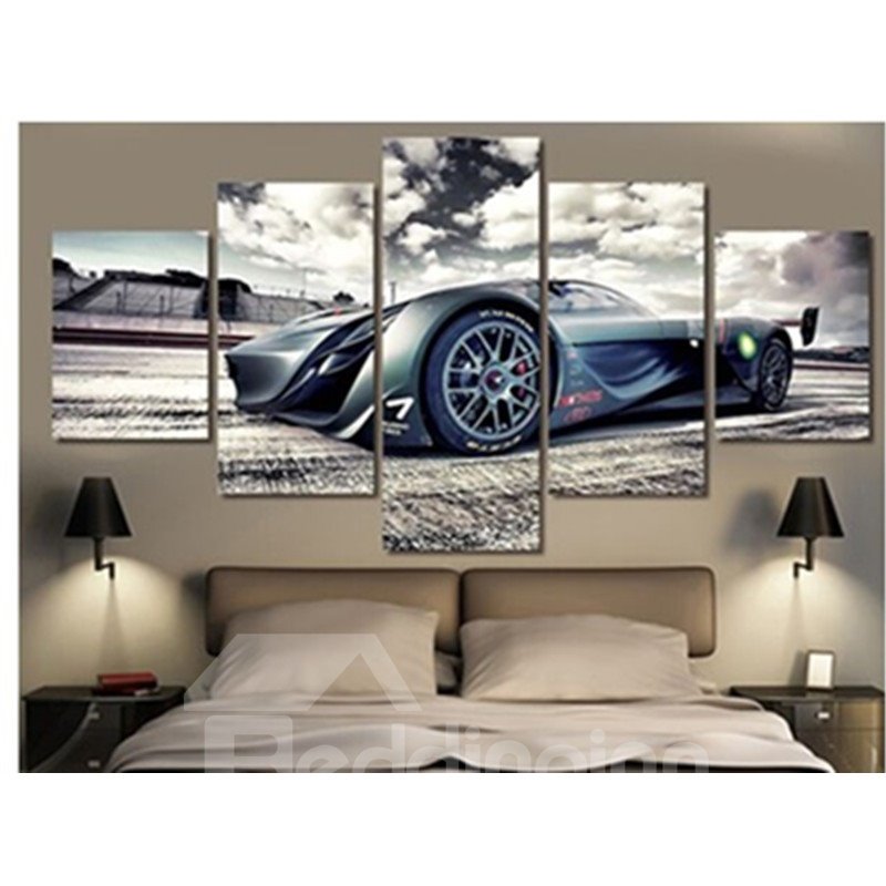 Sports Car and Clouds Hanging 5-Piece Canvas Eco-friendly and Waterproof Non-framed Prints