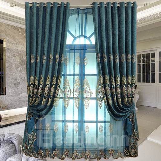 Elegante cortina transparente de organza de hilo azul con 2 paneles para sala de estar y dormitorio